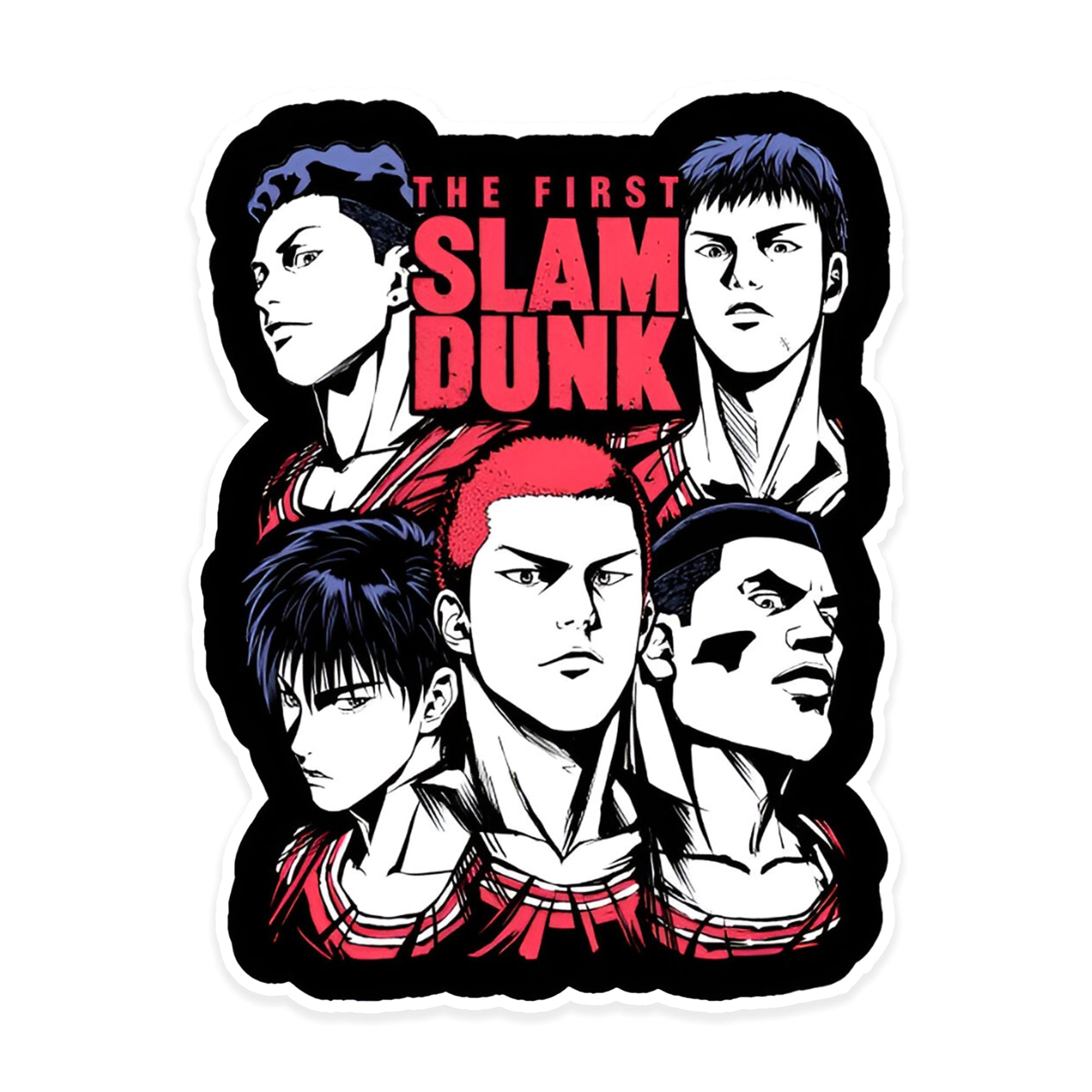 A rectangular sticker with a red background and a white horizontal stripe in the middle. In the center of the white stripe, black Devanagari text reads "घुमक्कड़" which translates to "Wanderer." The red background has faint travel-themed illustrations.