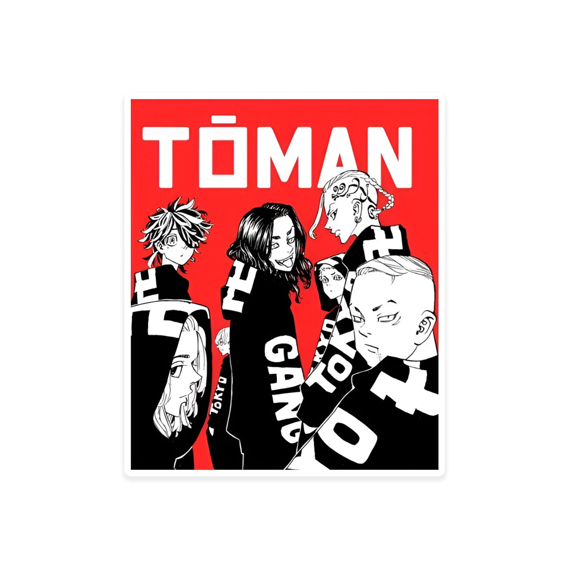 A rectangular sticker with a red background and a white horizontal stripe in the middle. In the center of the white stripe, black Devanagari text reads "घुमक्कड़" which translates to "Wanderer." The red background has faint travel-themed illustrations.