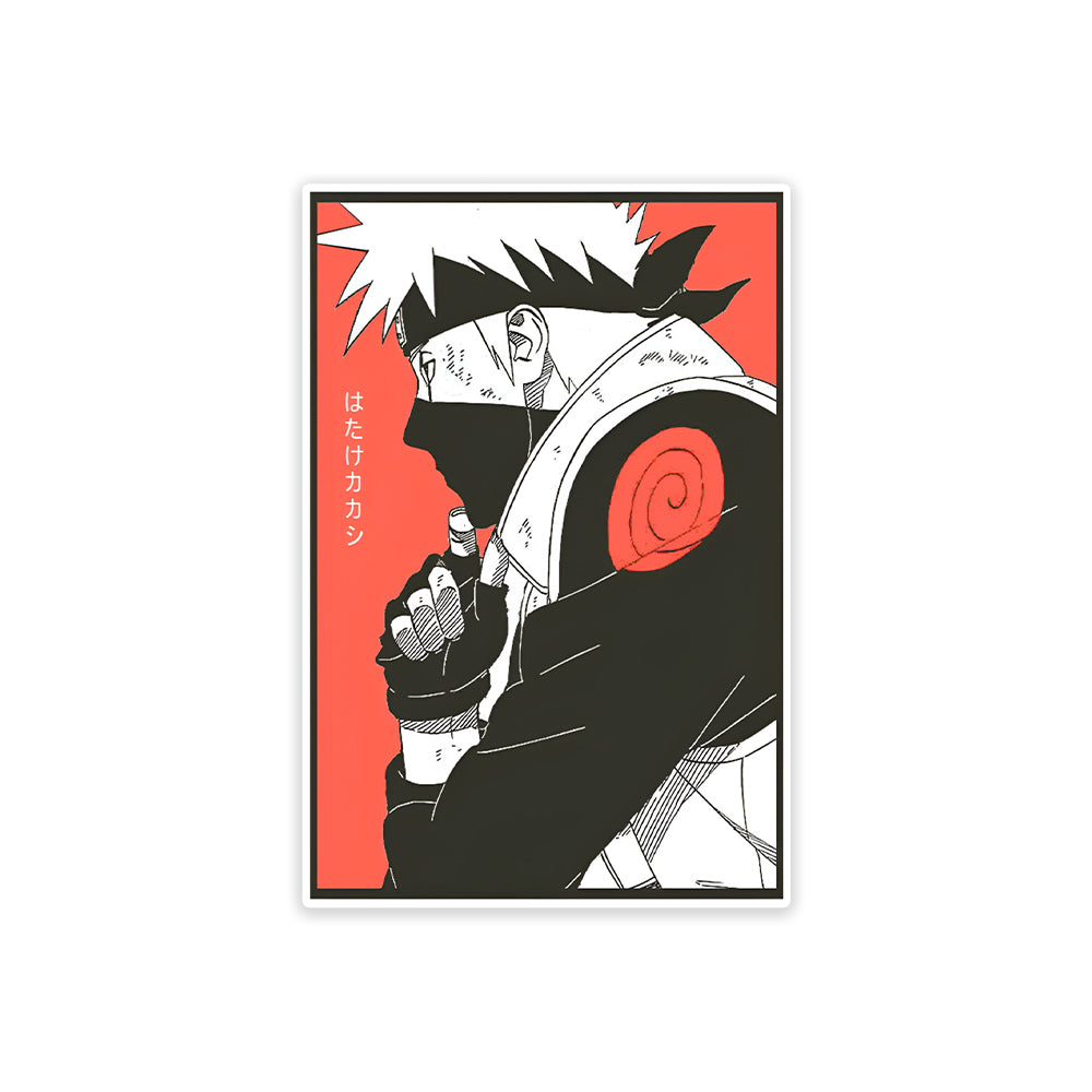 A rectangular sticker with a red background and a white horizontal stripe in the middle. In the center of the white stripe, black Devanagari text reads "घुमक्कड़" which translates to "Wanderer." The red background has faint travel-themed illustrations.