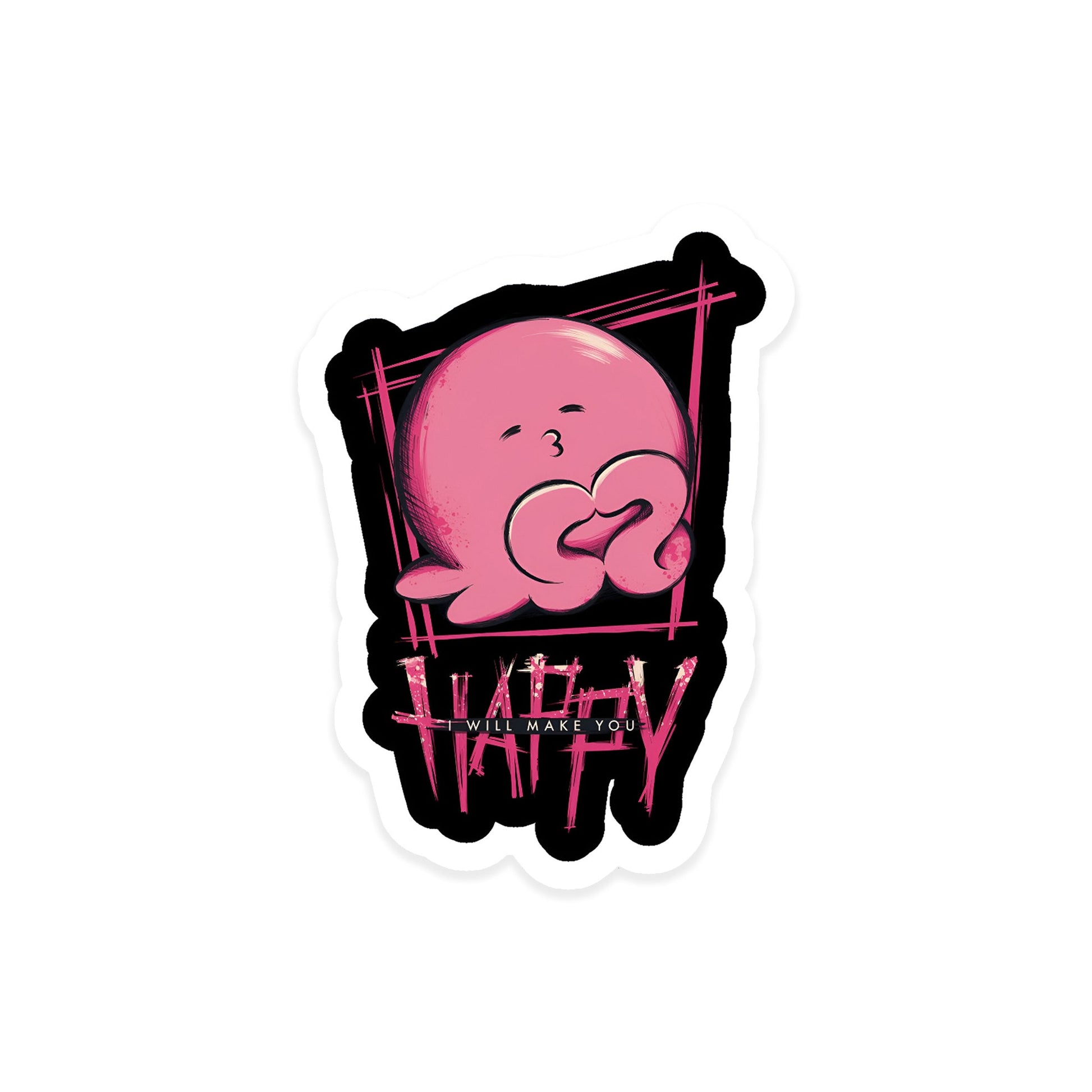 A rectangular sticker with a red background and a white horizontal stripe in the middle. In the center of the white stripe, black Devanagari text reads "घुमक्कड़" which translates to "Wanderer." The red background has faint travel-themed illustrations.