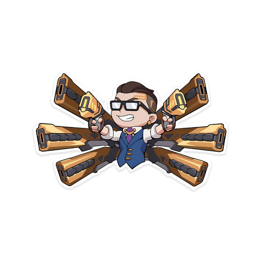 A rectangular sticker with a red background and a white horizontal stripe in the middle. In the center of the white stripe, black Devanagari text reads "घुमक्कड़" which translates to "Wanderer." The red background has faint travel-themed illustrations.