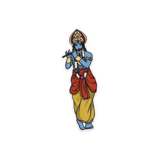 A rectangular sticker with a red background and a white horizontal stripe in the middle. In the center of the white stripe, black Devanagari text reads "घुमक्कड़" which translates to "Wanderer." The red background has faint travel-themed illustrations.