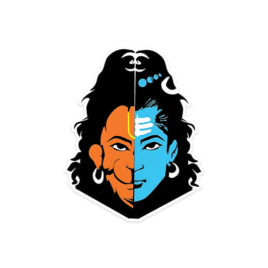 A rectangular sticker with a red background and a white horizontal stripe in the middle. In the center of the white stripe, black Devanagari text reads "घुमक्कड़" which translates to "Wanderer." The red background has faint travel-themed illustrations.