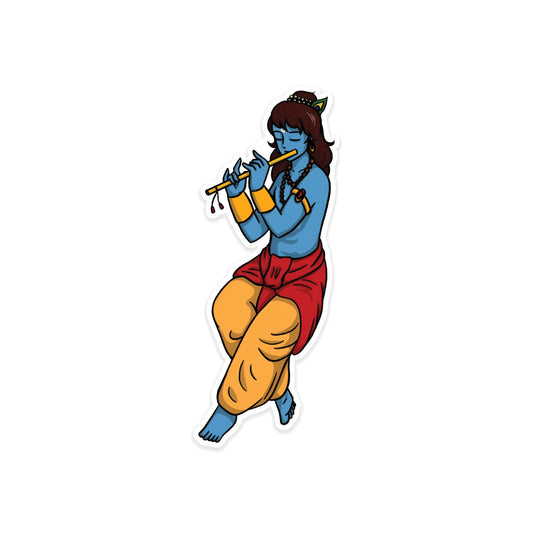 A rectangular sticker with a red background and a white horizontal stripe in the middle. In the center of the white stripe, black Devanagari text reads "घुमक्कड़" which translates to "Wanderer." The red background has faint travel-themed illustrations.